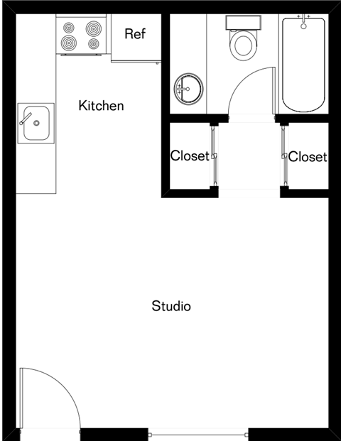Floor plan for studio, 1 bath, 350 sqft